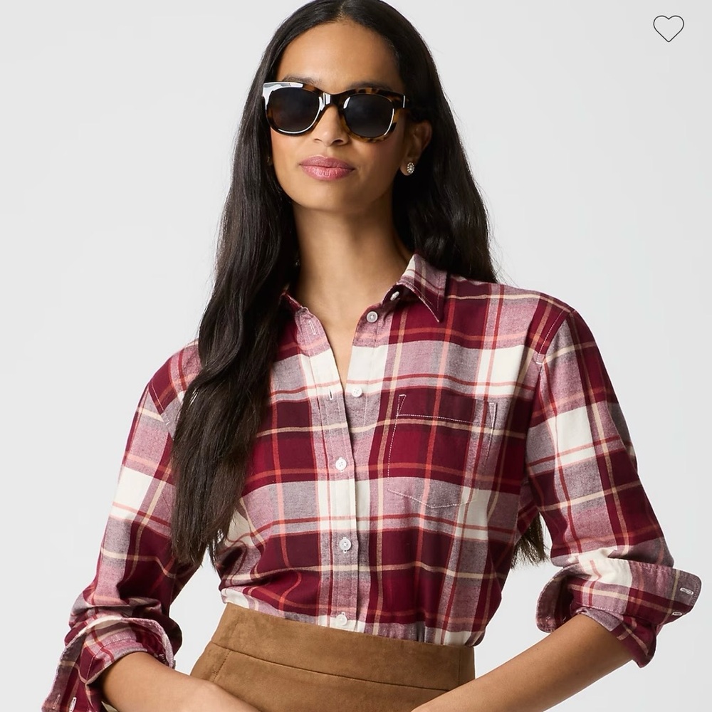 Burgundy plaid women’s flannel shirt